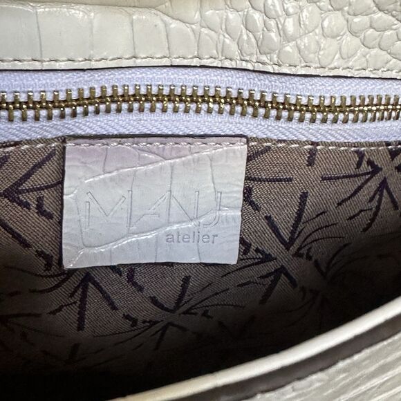 Manu Atelier White Croc Embossed Leather Bag Crossbody Or Shoulder Crocodile - Picture 9 of 16